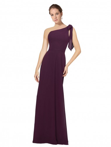 A-Line One Shoulder Soft Chiffon Long Grape Bridesmaid Dress Sydney