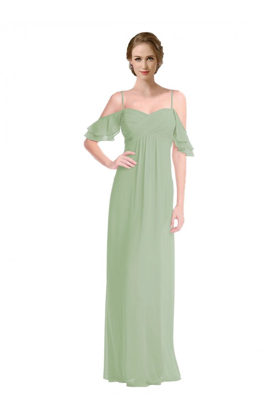 A-Line Spaghetti Straps Soft Chiffon Long Smoke Green Formal Dress / Bridesmaid Dress Sydney