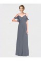 A-Line V-Neck Soft Chiffon Long Slate Grey Bridesmaid Dress Sydney