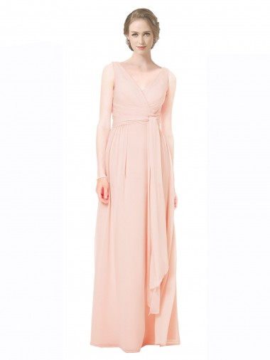 A-Line V-Neck Chiffon Long Wedding Party Dress Sydney