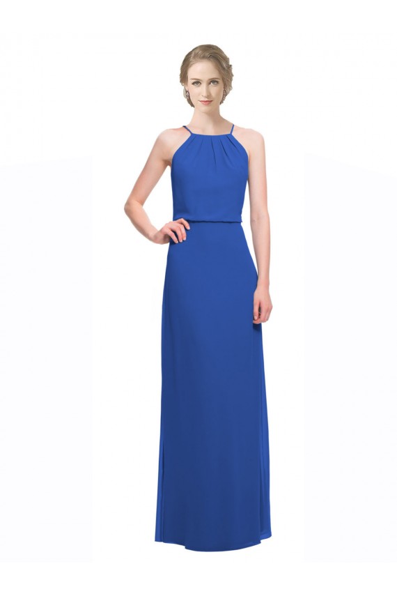A-Line Spaghetti Straps Soft Chiffon Long Blue Bridesmaid Dress Sydney