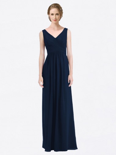 A-Line V-Neck Soft Chiffon Long Dark Navy Evening Gowns / Bridesmaid Dress Sydney