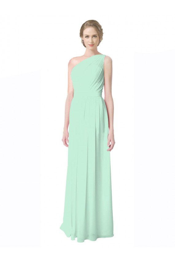 A-Line One Shoulder Soft Chiffon Long Mint Green Bridesmaid Dress Sydney