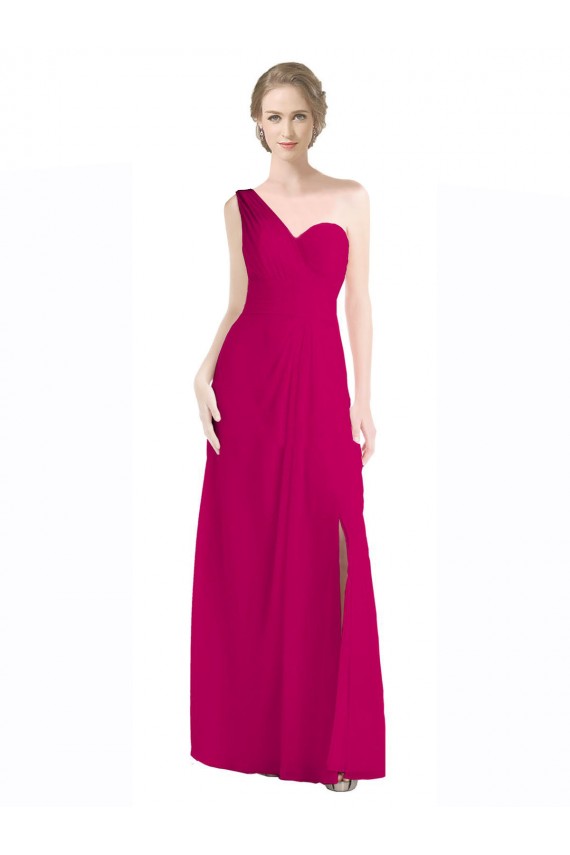 A-Line One Shoulder Soft Chiffon Long Red Bridesmaid Dress Sydney