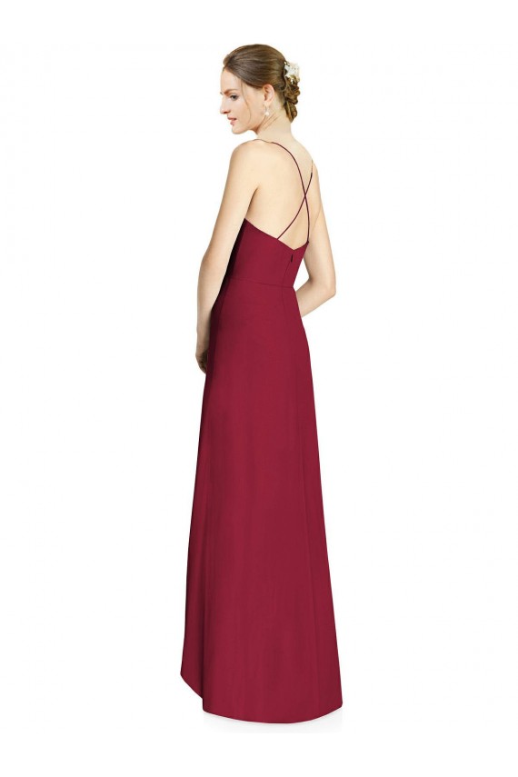A-Line V-Neck Soft Chiffon Long Burgundy High Low Bridesmaid Dress Sydney