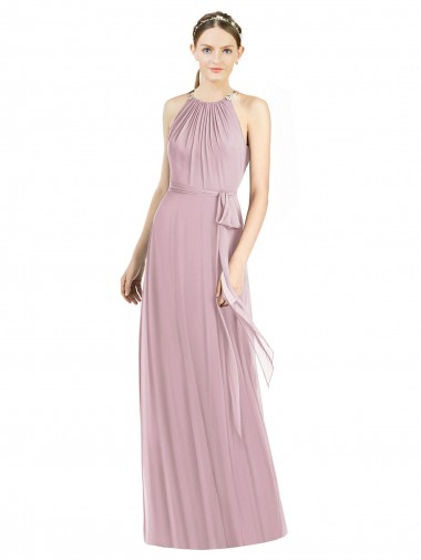 A-Line Halter Neck Soft Chiffon Long Primrose Bridesmaid Dress Sydney