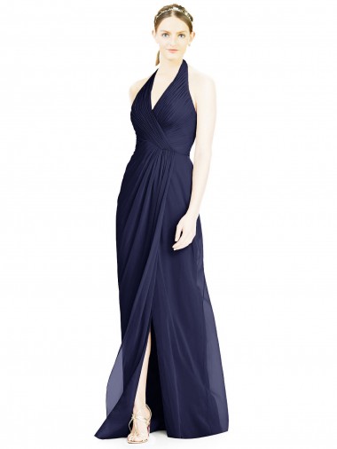 A-Line V-Neck Soft Chiffon Long Dark Navy Formal Dress / Bridesmaid Dress Sydney