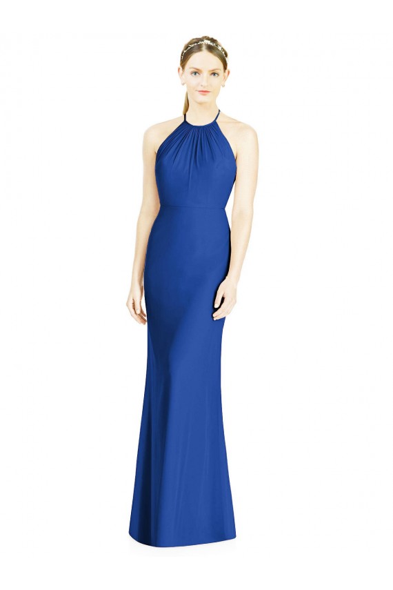 Trumpet High Neck Soft Chiffon Long Royal Blue Bridesmaid Dress Sydney