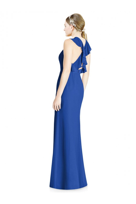 Trumpet High Neck Soft Chiffon Long Royal Blue Bridesmaid Dress Sydney