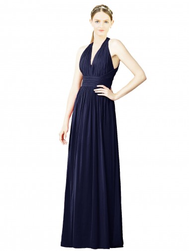 A-Line V-Neck Chiffon Long Dark Navy Bridesmaid Dresses Sydney