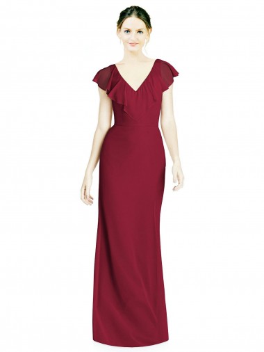 Trumpet V-Neck Soft Chiffon Long Burgundy Bridesmaid Dress Sydney