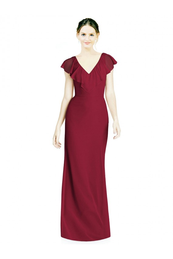 Trumpet V-Neck Soft Chiffon Long Burgundy Bridesmaid Dress Sydney