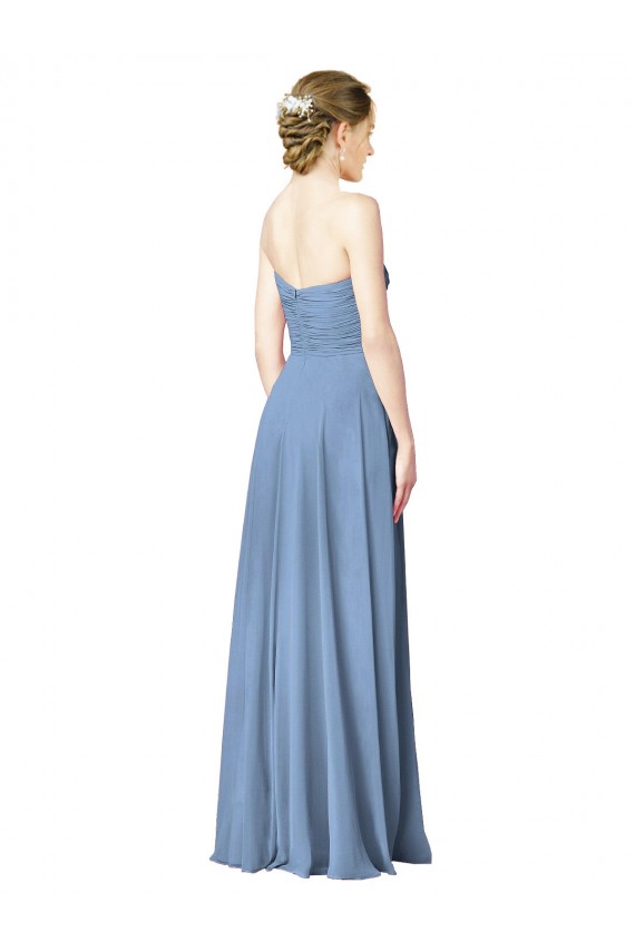A-Line Strapless Chiffon Long Dusty Blue Wedding Party Dress Sydney