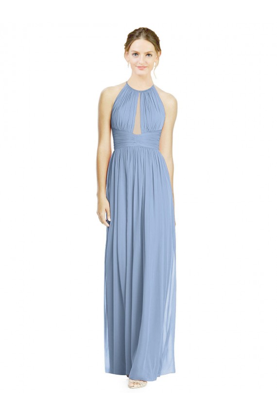 A-Line Halter Neck Chiffon Long Dusty Blue Wedding Party Dress Sydney