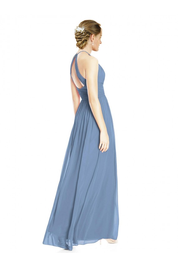 A-Line Halter Neck Chiffon Long Dusty Blue Wedding Party Dress Sydney