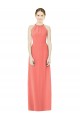 A-Line Halter Neck Soft Chiffon Long Coral Bridesmaid Dress Sydney