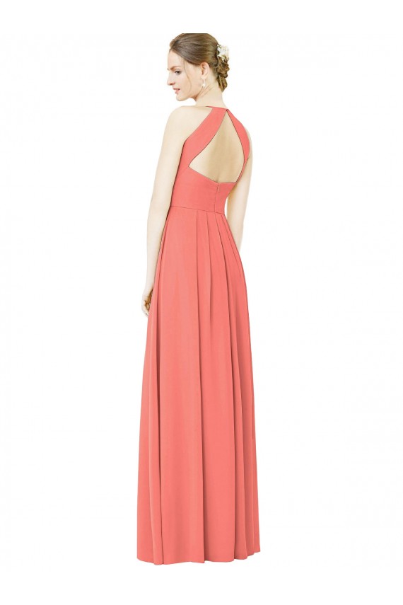 A-Line Halter Neck Soft Chiffon Long Coral Bridesmaid Dress Sydney