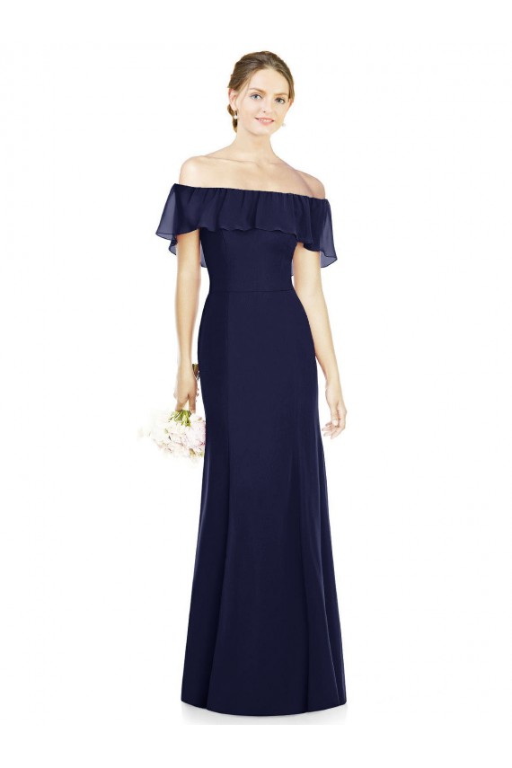 Trumpet Off the Shoulder Soft Chiffon Long Dark Navy Bridesmaid Dress Sydney
