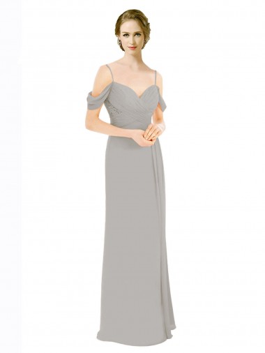 A-Line Sweetheart Soft Chiffon & Lace Long Silver Bridesmaid Dress Sydney