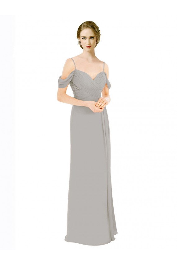 A-Line Sweetheart Soft Chiffon & Lace Long Silver Bridesmaid Dress Sydney