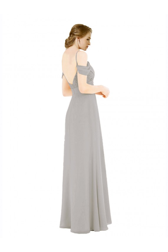 A-Line Sweetheart Soft Chiffon & Lace Long Silver Bridesmaid Dress Sydney