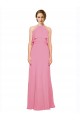 A-Line High Neck Soft Chiffon Long Skin Pink Bridesmaid Dress Sydney