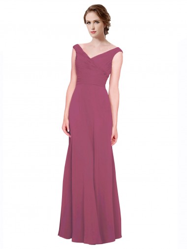 A-Line V-Neck Soft Chiffon Long Mauve Taupe Bridesmaid Dress Sydney