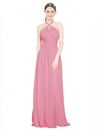 A-Line V-Neck Chiffon Long Skin Pink Bridesmaid Dress / Evening Dress Sydney