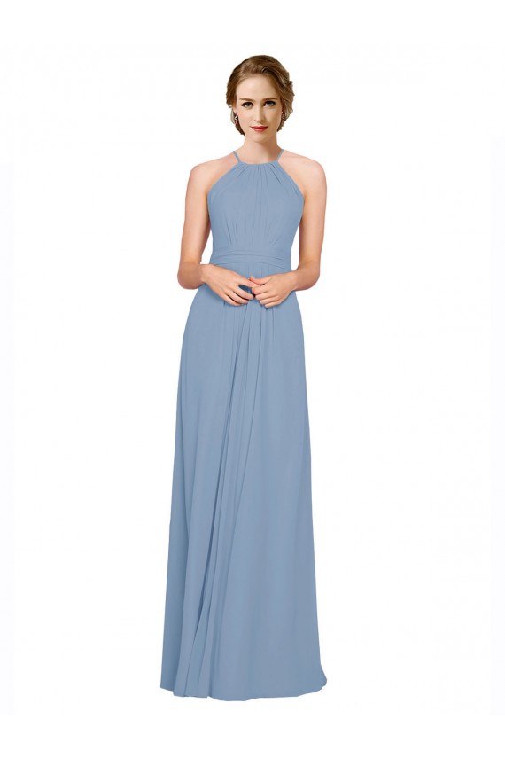 A-Line High Neck Chiffon Long Dusty Blue Bridesmaid Dress / Evening Dress Sydney