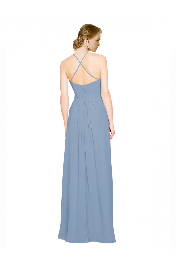 A-Line High Neck Chiffon Long Dusty Blue Bridesmaid Dress / Evening Dress Sydney