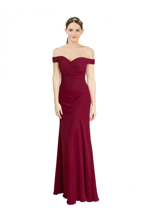 Mermaid Off the Shoulder Soft Chiffon Long Burgundy Black Tie Prom Dress / Bridesmaid Dress Sydney