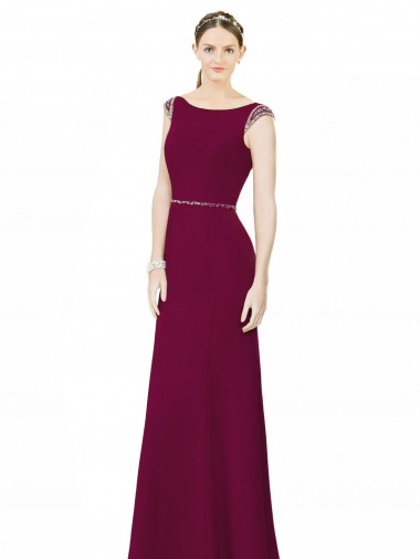 A-Line High Neck Soft Chiffon Long Burgundy Bridesmaid Dress Sydney