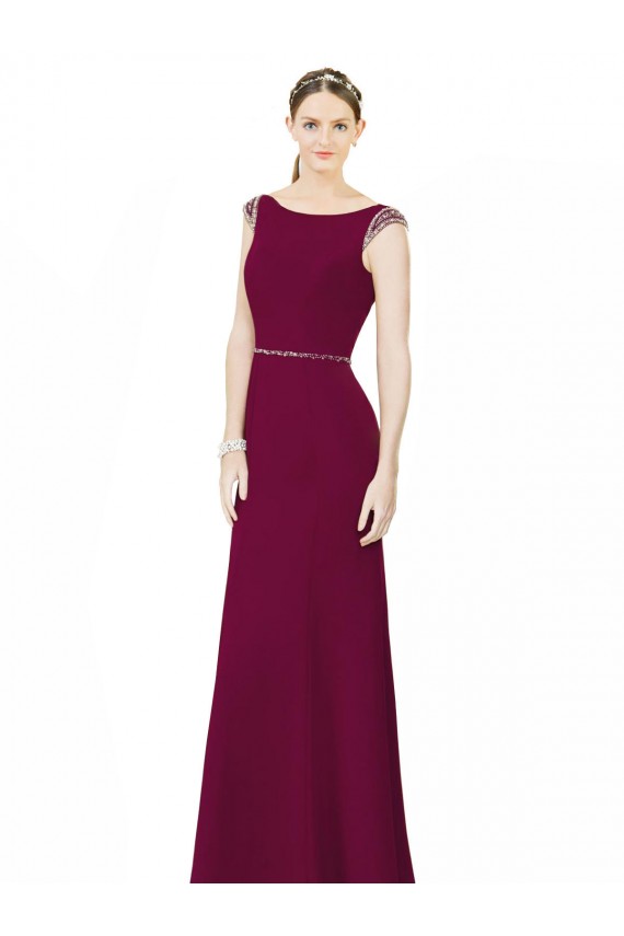 A-Line High Neck Soft Chiffon Long Burgundy Bridesmaid Dress Sydney