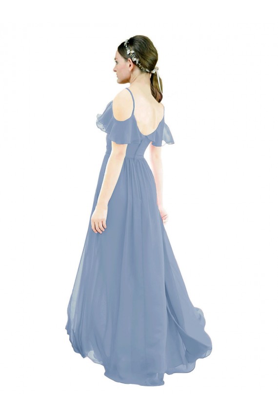 A-Line V-Neck Lxue Chiffon Long Dusty Blue Bridesmaid Dress Sydney