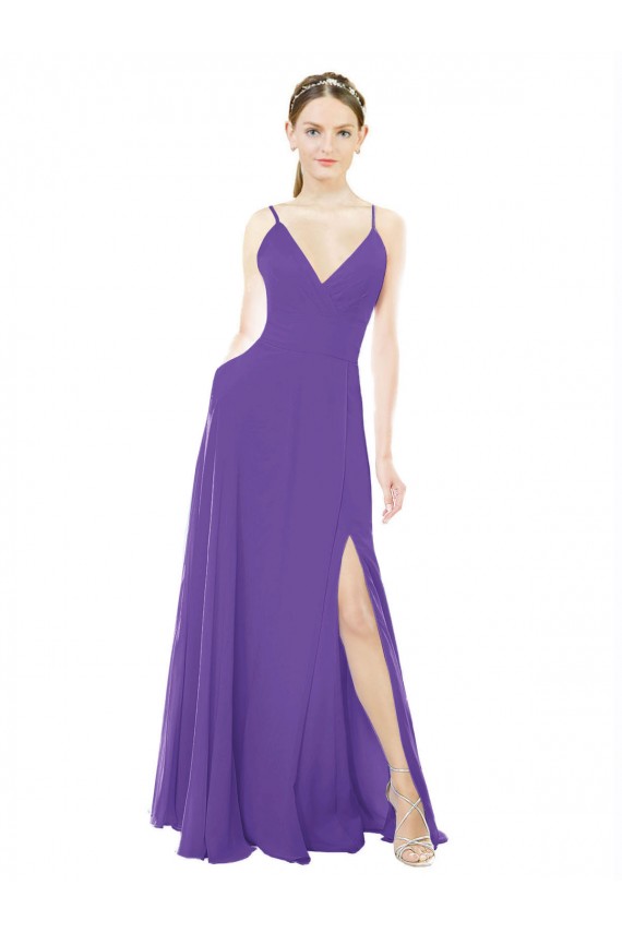 A-Line V-Neck Soft Chiffon Long Purple Bridesmaid Dress Sydney