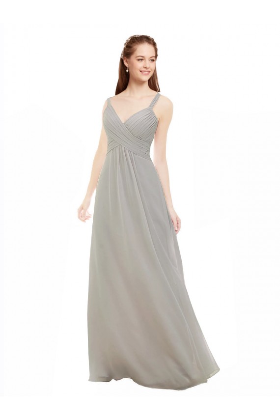 A-Line V-Neck Soft Chiffon Long Silver Bridesmaid Dress Sydney