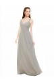 A-Line V-Neck Soft Chiffon Long Silver Bridesmaid Dress Sydney