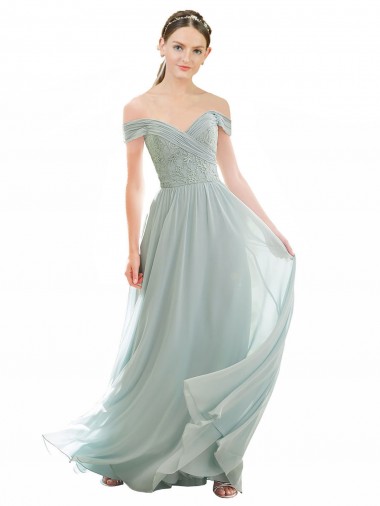 A-Line Off the Shoulder Soft Chiffon & Lace Long Sea Glass Bridesmaid Dress Sydney