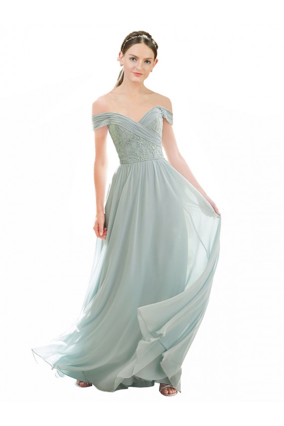 A-Line Off the Shoulder Soft Chiffon & Lace Long Sea Glass Bridesmaid Dress Sydney