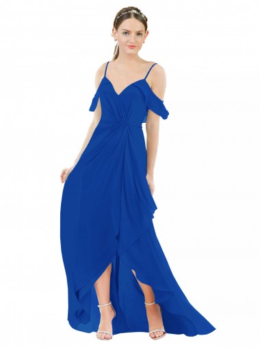 A-Line V-Neck Soft Chiffon Long Royal Blue High Low Bridesmaid Dress Sydney