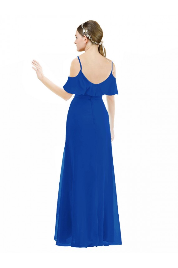 A-Line V-Neck Soft Chiffon Long Royal Blue High Low Bridesmaid Dress Sydney