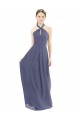 A-Line Halter Neck Soft Chiffon Long Silver Stone Bridesmaid Dress Sydney