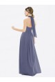 A-Line Halter Neck Soft Chiffon Long Silver Stone Bridesmaid Dress Sydney