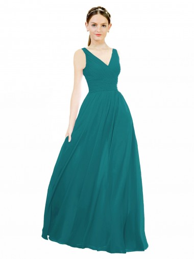 A-Line V-Neck Chiffon Long Hunter Bridesmaid Gowns Sydney