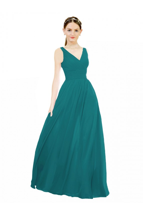 A-Line V-Neck Chiffon Long Hunter Bridesmaid Gowns Sydney
