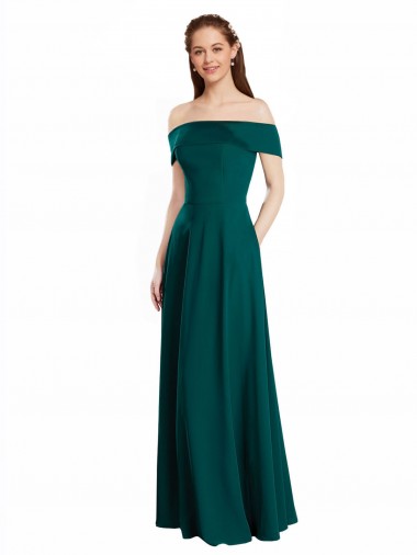 A-Line Off the Shoulder Soft Chiffon Long Hunter Bridesmaid Dress Sydney
