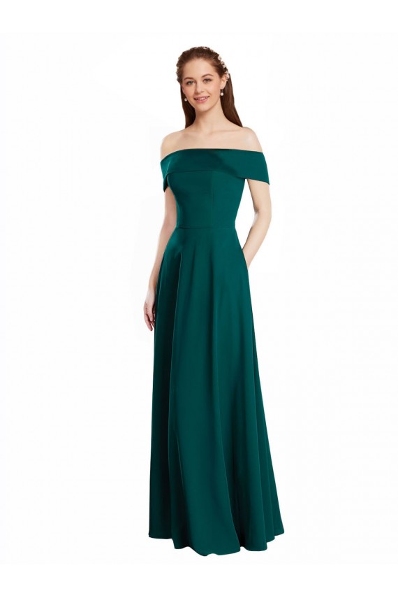 A-Line Off the Shoulder Soft Chiffon Long Hunter Bridesmaid Dress Sydney