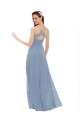 A-Line V-Neck Soft Chiffon & Lace Long Dusty Blue Bridesmaid Dress Sydney