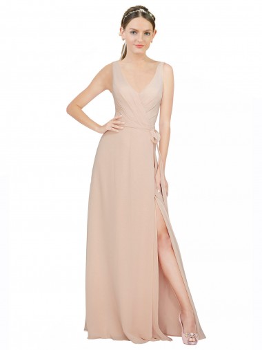 A-Line V-Neck Luxe Chiffon Long Pink Bridesmaid Dress / Evening Dress Sydney