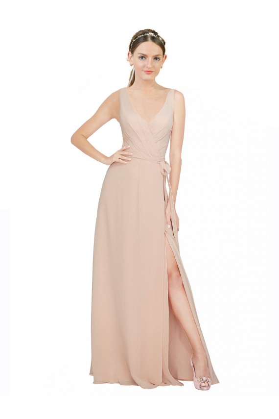 A-Line V-Neck Luxe Chiffon Long Pink Bridesmaid Dress / Evening Dress Sydney